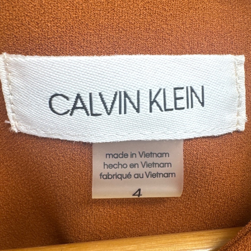 Calvin Klein Sheath Midi Dress Women's 4 Orange Rust Sunburst Pleated Sleeveless - Picture 5 of 9